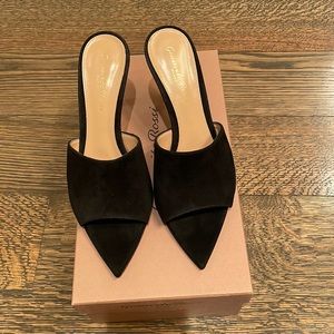 Gianivito Rossi Alisia 85mm mules. Black suede. Heels 3.3” slip on style.